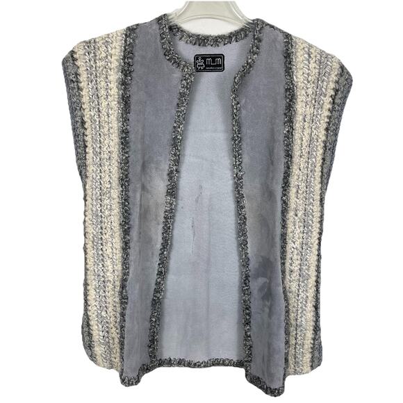 Vintage mLm Canadian Original Suede And Knit Vest Women M Gray Leather Boho Art - Picture 1 of 10